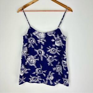 Equipment Navy and White Floral Camisole Silk Lightweight Strap Tank Top XS